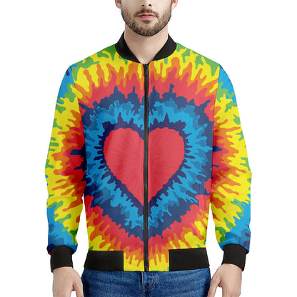 Rainbow Heart Tie Dye Print Men's Bomber Jacket