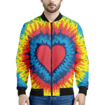 Rainbow Heart Tie Dye Print Men's Bomber Jacket