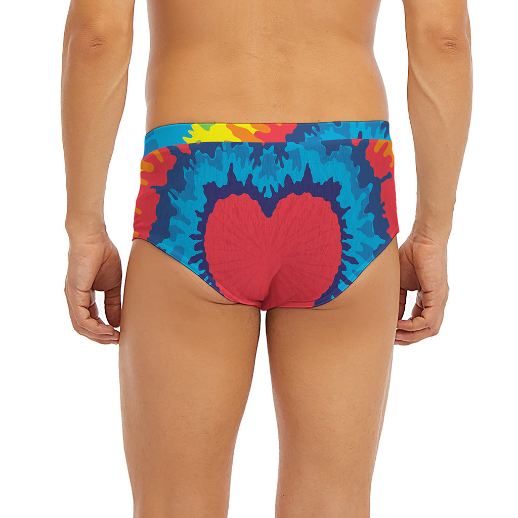 Rainbow Heart Tie Dye Print Men's Briefs