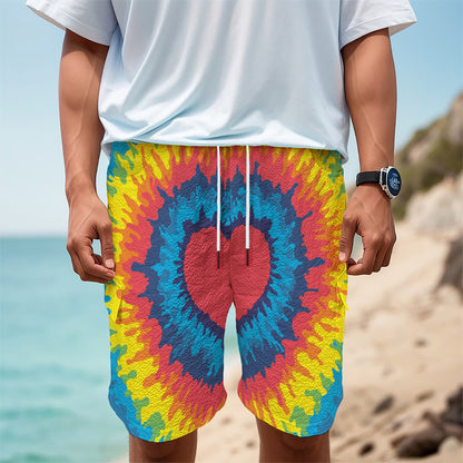 Rainbow Heart Tie Dye Print Men's Cargo Shorts