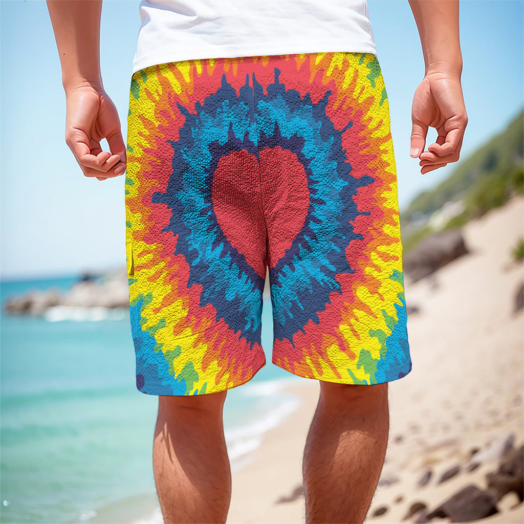 Rainbow Heart Tie Dye Print Men's Cargo Shorts