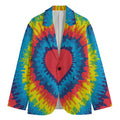 Rainbow Heart Tie Dye Print Men's Cotton Blazer
