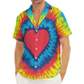 Rainbow Heart Tie Dye Print Men's Deep V-Neck Shirt