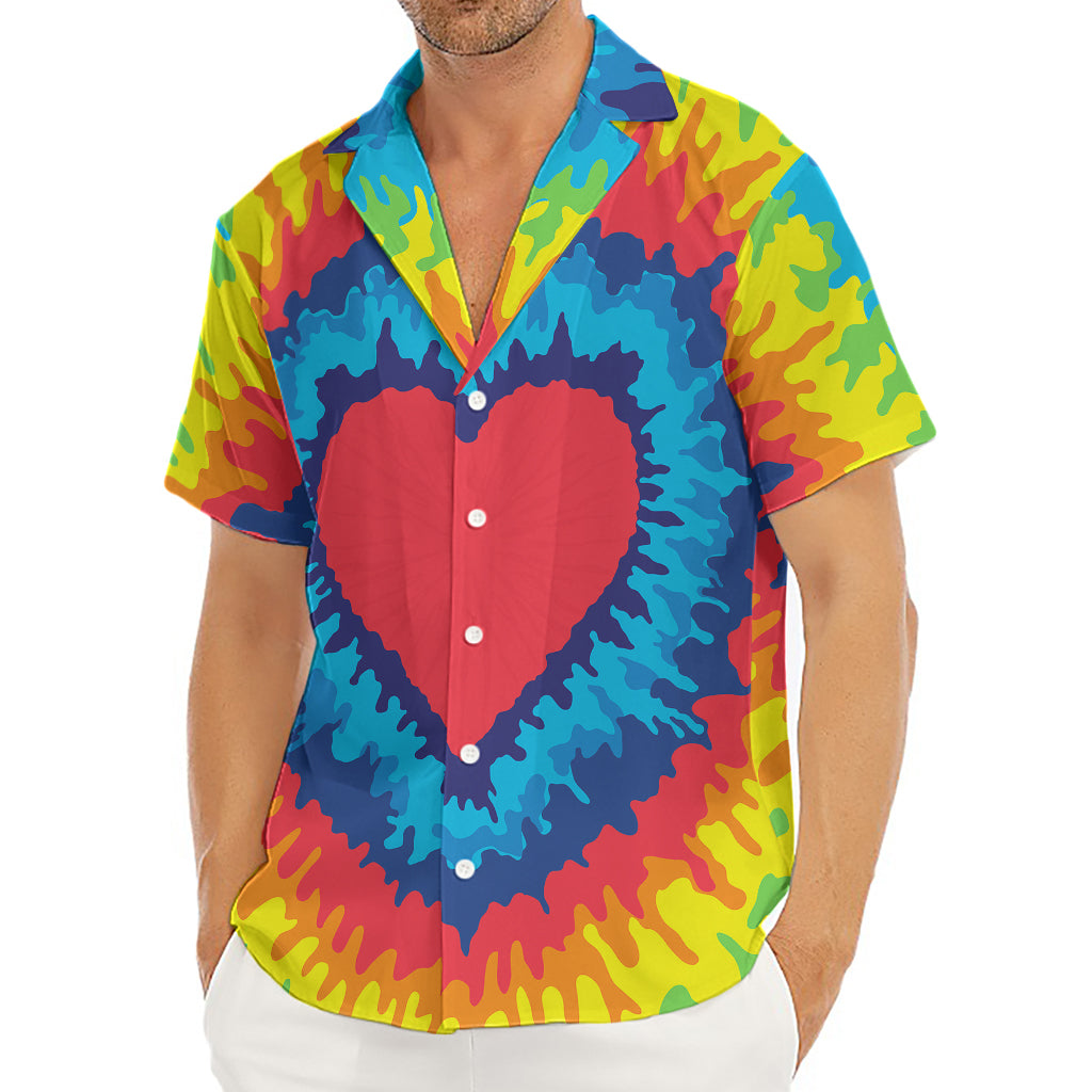 Rainbow Heart Tie Dye Print Men's Deep V-Neck Shirt