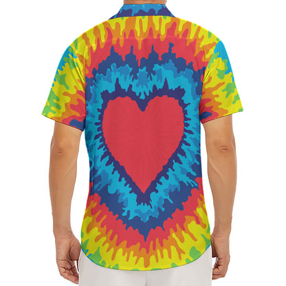 Rainbow Heart Tie Dye Print Men's Deep V-Neck Shirt