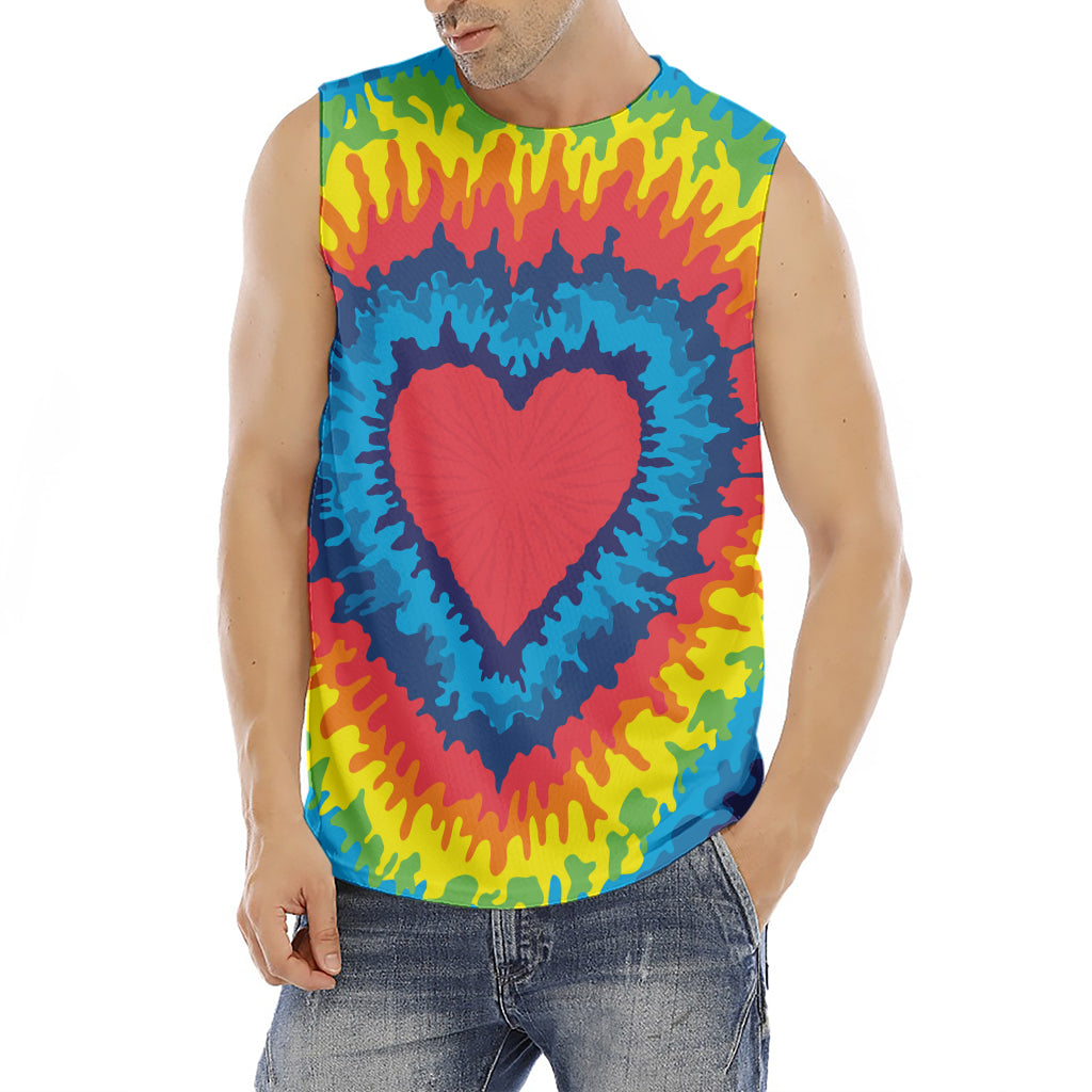 Rainbow Heart Tie Dye Print Men's Fitness Tank Top