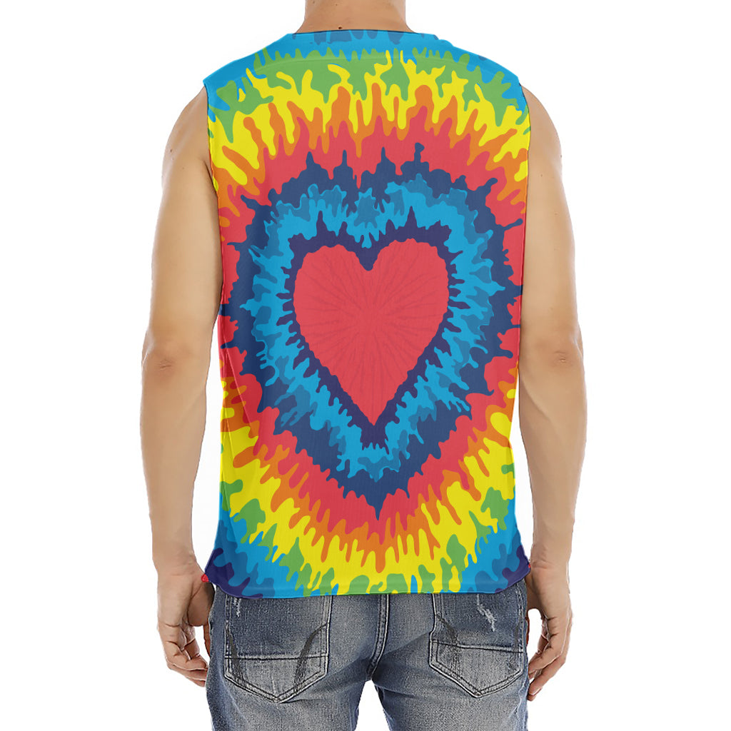 Rainbow Heart Tie Dye Print Men's Fitness Tank Top