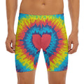 Rainbow Heart Tie Dye Print Men's Long Boxer Briefs