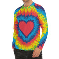 Rainbow Heart Tie Dye Print Men's Long Sleeve Rash Guard