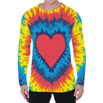 Rainbow Heart Tie Dye Print Men's Long Sleeve T-Shirt