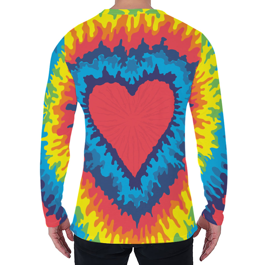 Rainbow Heart Tie Dye Print Men's Long Sleeve T-Shirt