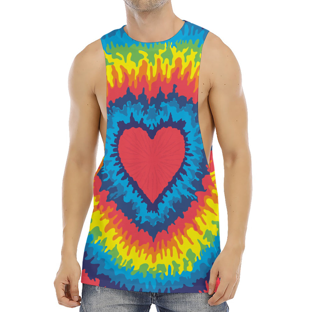 Rainbow Heart Tie Dye Print Men's Muscle Tank Top