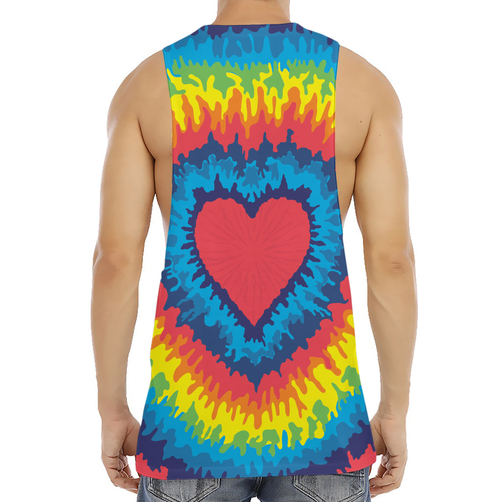 Rainbow Heart Tie Dye Print Men's Muscle Tank Top