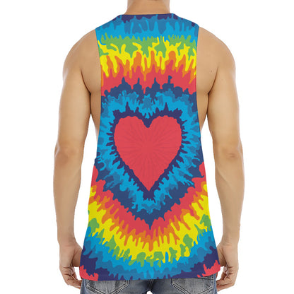 Rainbow Heart Tie Dye Print Men's Muscle Tank Top