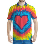 Rainbow Heart Tie Dye Print Men's Polo Shirt