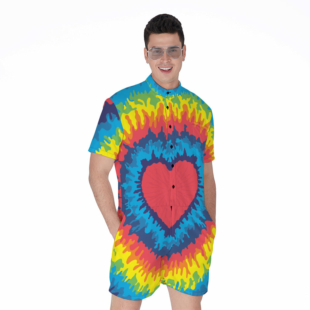 Rainbow Heart Tie Dye Print Men's Rompers