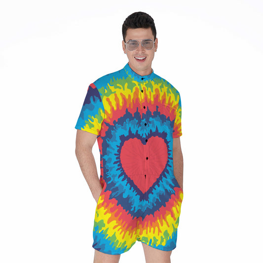 Rainbow Heart Tie Dye Print Men's Rompers