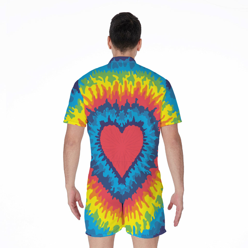 Rainbow Heart Tie Dye Print Men's Rompers