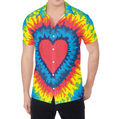 Rainbow Heart Tie Dye Print Men's Shirt