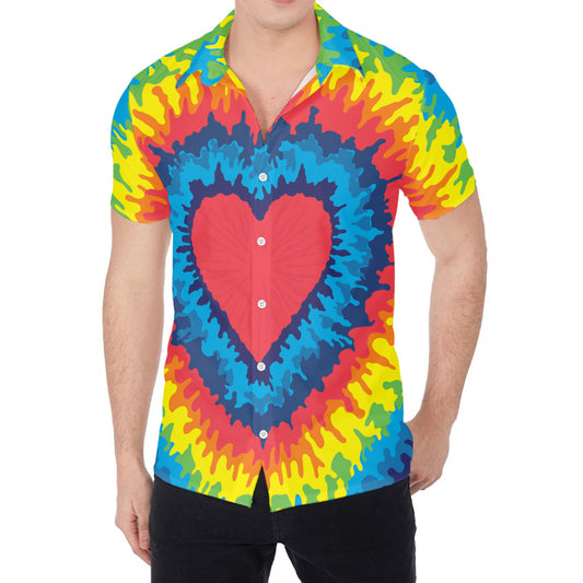 Rainbow Heart Tie Dye Print Men's Shirt