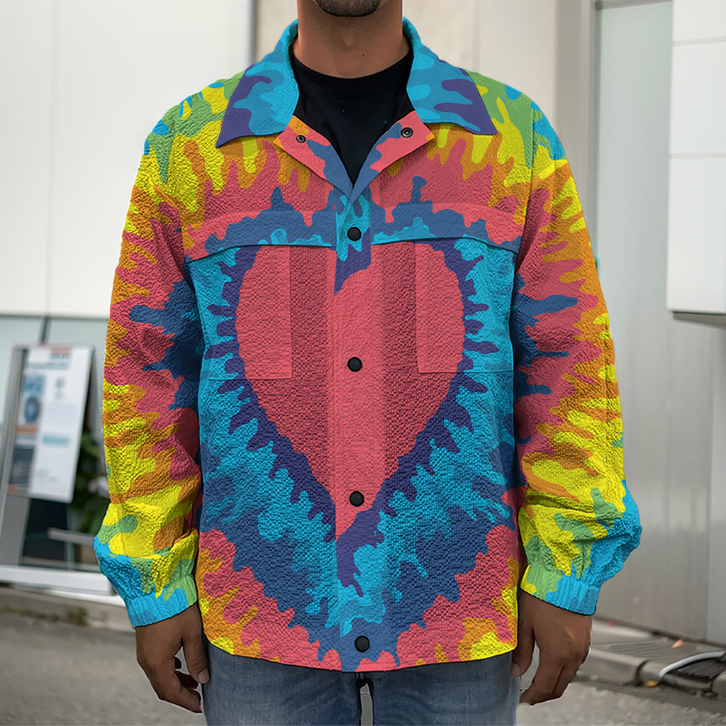 Rainbow Heart Tie Dye Print Men's Shirt Jacket