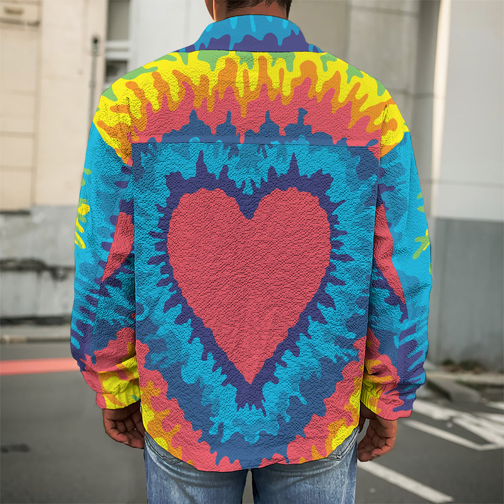 Rainbow Heart Tie Dye Print Men's Shirt Jacket