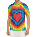 Rainbow Heart Tie Dye Print Men's Short Sleeve Rash Guard