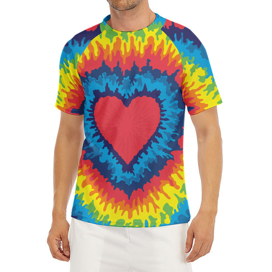 Rainbow Heart Tie Dye Print Men's Short Sleeve Rash Guard