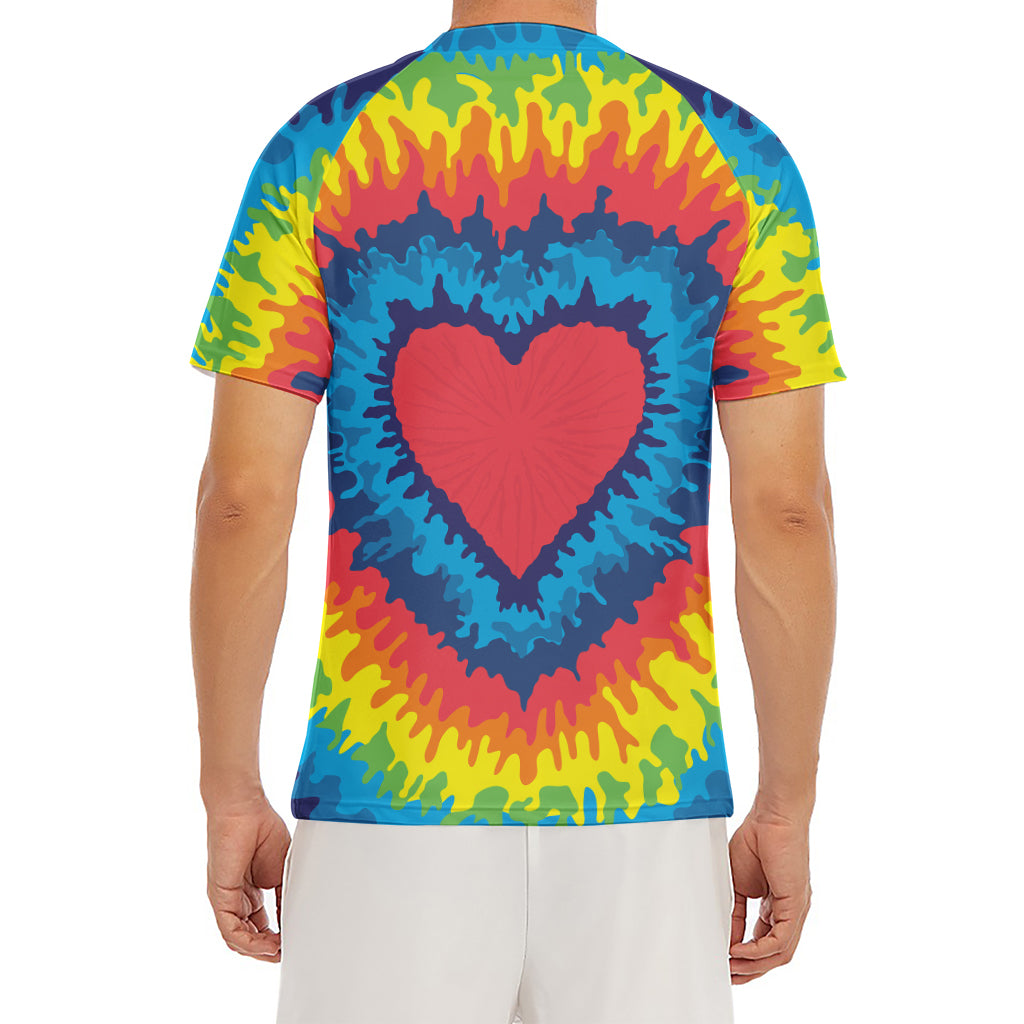 Rainbow Heart Tie Dye Print Men's Short Sleeve Rash Guard