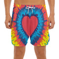 Rainbow Heart Tie Dye Print Men's Split Running Shorts