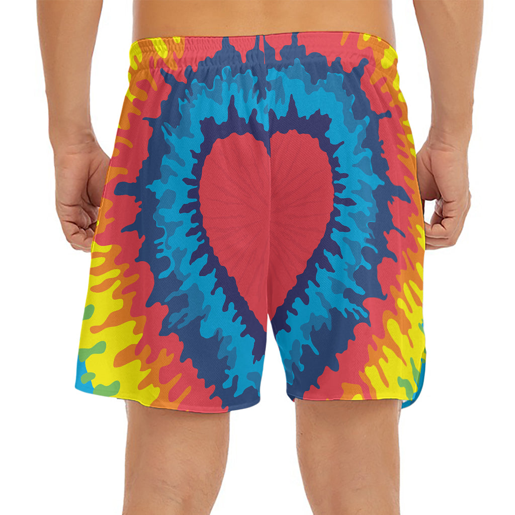 Rainbow Heart Tie Dye Print Men's Split Running Shorts