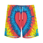 Rainbow Heart Tie Dye Print Men's Sports Shorts