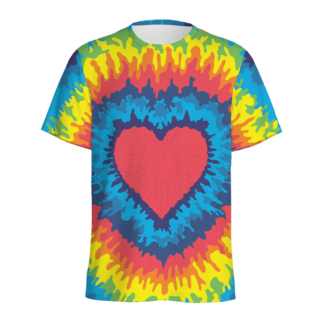 Rainbow Heart Tie Dye Print Men's Sports T-Shirt