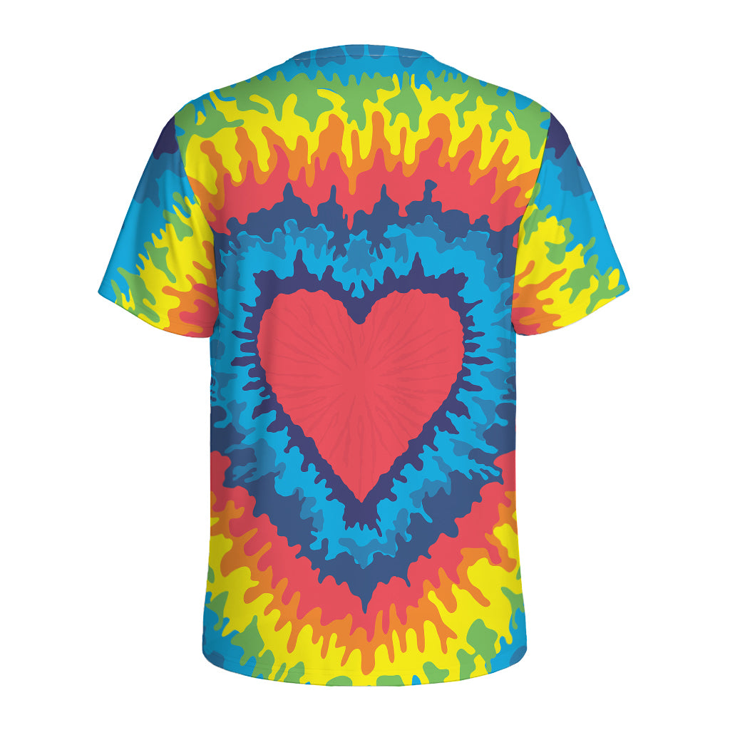 Rainbow Heart Tie Dye Print Men's Sports T-Shirt