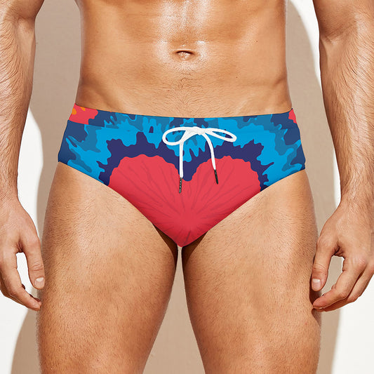 Rainbow Heart Tie Dye Print Men's Swim Briefs