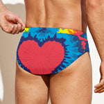 Rainbow Heart Tie Dye Print Men's Swim Briefs