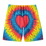 Rainbow Heart Tie Dye Print Men's Swim Trunks