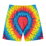 Rainbow Heart Tie Dye Print Men's Swim Trunks
