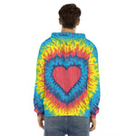 Rainbow Heart Tie Dye Print Men's Velvet Pullover Hoodie