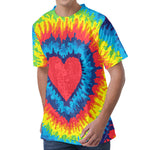 Rainbow Heart Tie Dye Print Men's Velvet T-Shirt