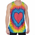 Rainbow Heart Tie Dye Print Men's Velvet Tank Top