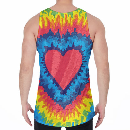 Rainbow Heart Tie Dye Print Men's Velvet Tank Top