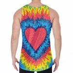 Rainbow Heart Tie Dye Print Men's Velvet Tank Top