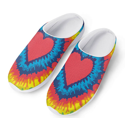Rainbow Heart Tie Dye Print Mesh Casual Shoes