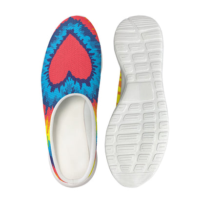 Rainbow Heart Tie Dye Print Mesh Casual Shoes