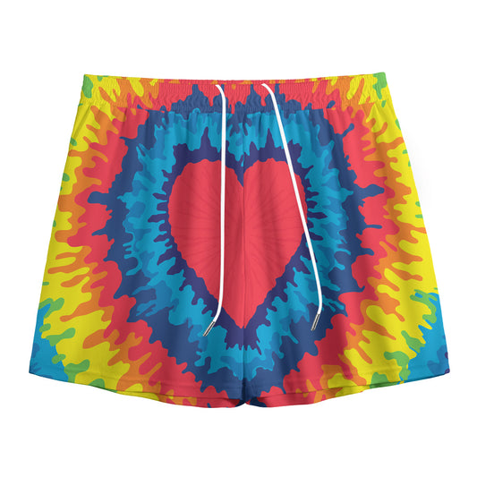 Rainbow Heart Tie Dye Print Mesh Shorts