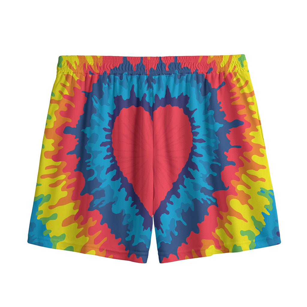 Rainbow Heart Tie Dye Print Mesh Shorts