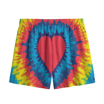 Rainbow Heart Tie Dye Print Mesh Shorts