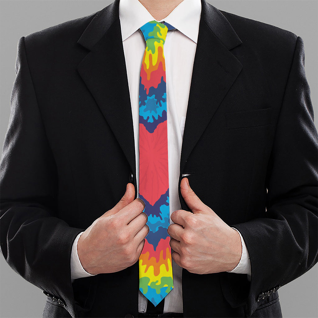 Rainbow Heart Tie Dye Print Necktie