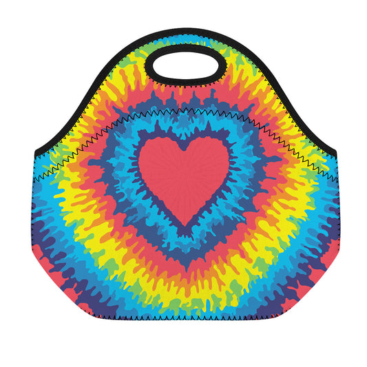Rainbow Heart Tie Dye Print Neoprene Lunch Bag